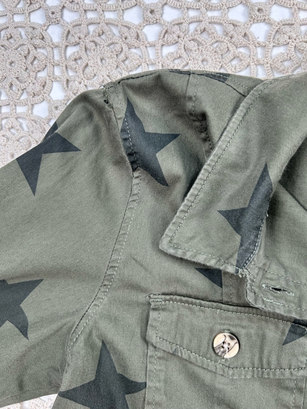 Knox Rose XL Olive Green Star Print Jacket USA Flag Patch 250 Years Graphic - Picture 14 of 15